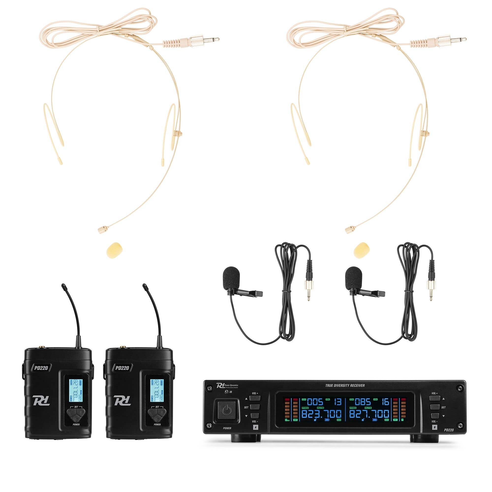B-Ware - Power Dynamics PD22B UHF-System mit 2 drahtlosen Taschenmikrofonen – 2x 80 Kanäle – mit Koffer