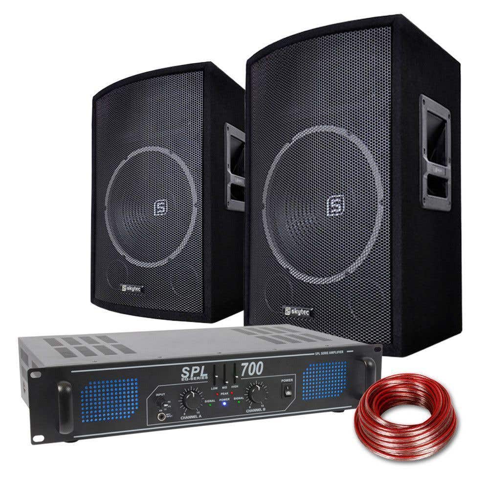 SkyTec DJ-Lautsprecher-Verstärker-Kombination 700 W