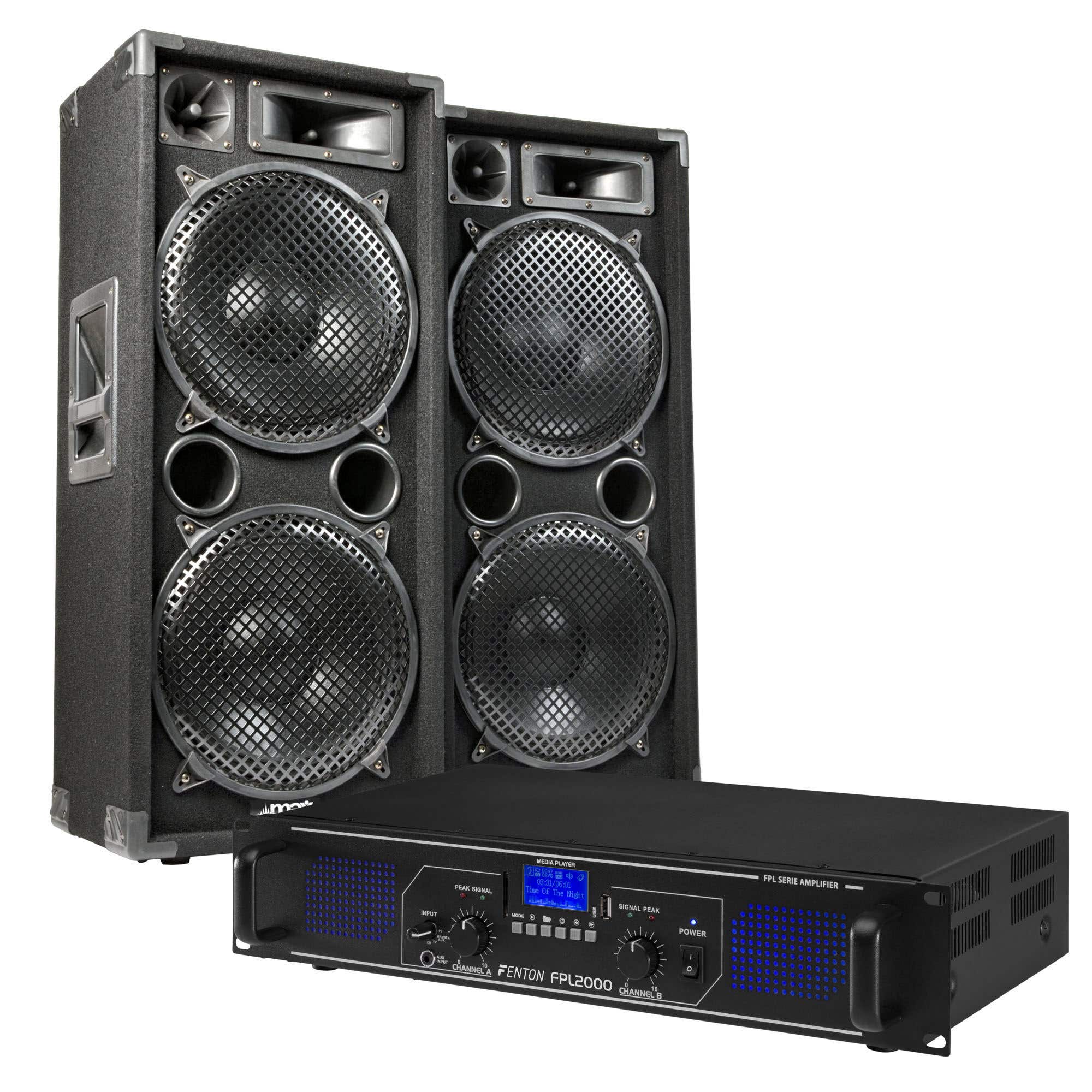 MAX Komplettes 1500-W-Lautsprecherset MAX212 mit Verstärker