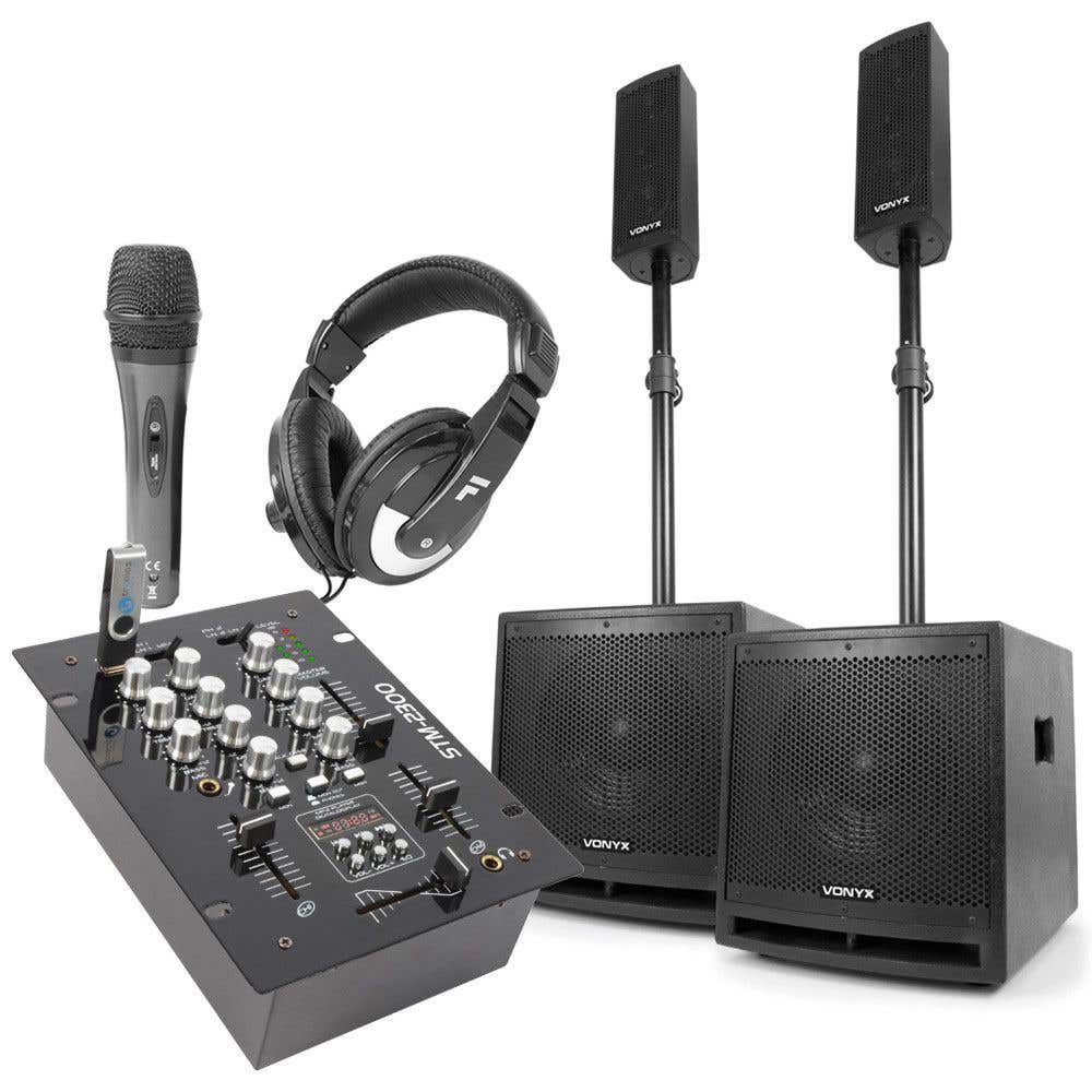 Vonyx 2.2 DJ Lautsprecherset mit Mischpult und kostenlosem DJ-Zubehör