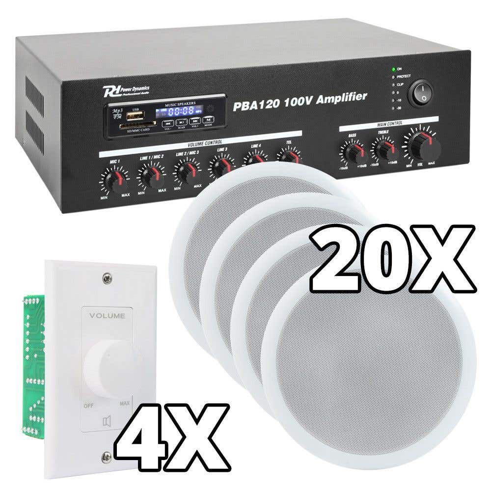 Power Dynamics 100 V Bundle Set mit 20 Lautsprechern und Lautstärkereglern