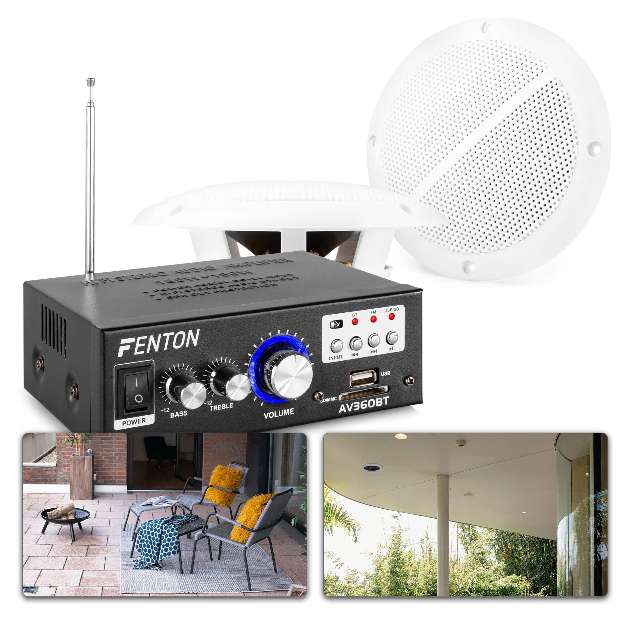 Wasserdichte Außenlautsprecher 5" mit passendem Bluetooth Verstärker - Festinstallation