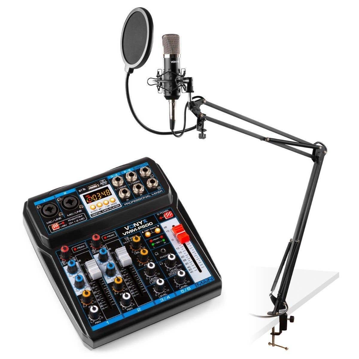 Vonyx Podcast-Starterkit mit Mischpult, CMS400-Studiomikrofon und Mikrofonarm