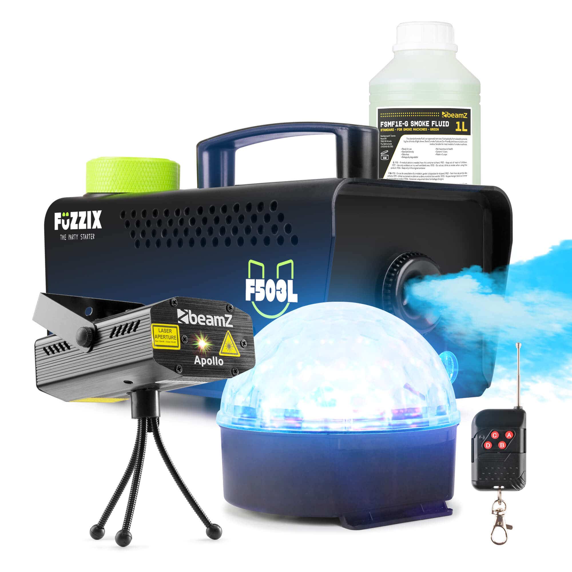 Fuzzix F500S Party Nebelmaschine - 1L Flüssigkeit - Apollo Party Laser - Jellyball