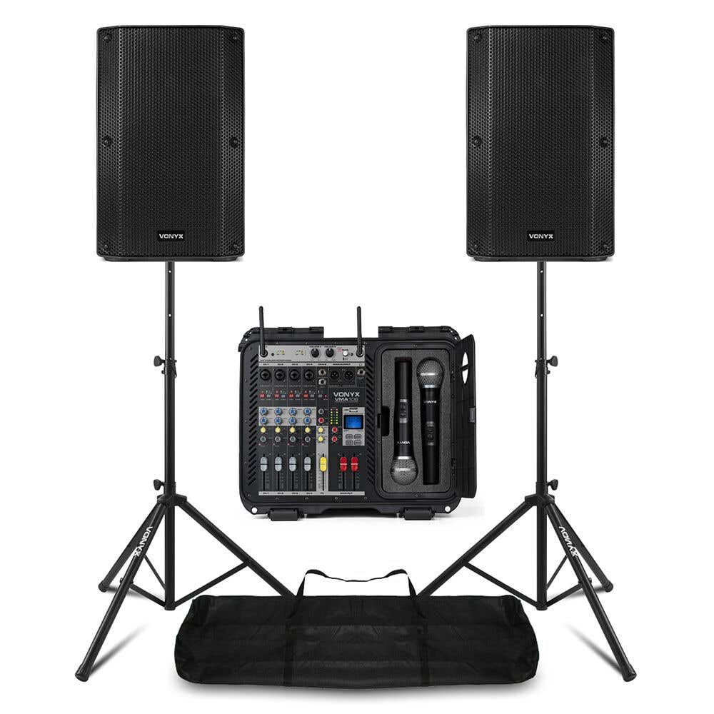 Vonyx Komplettes PA Lautsprecher Set 12" - inkl. Mischpult, Funkmikro und Ständer