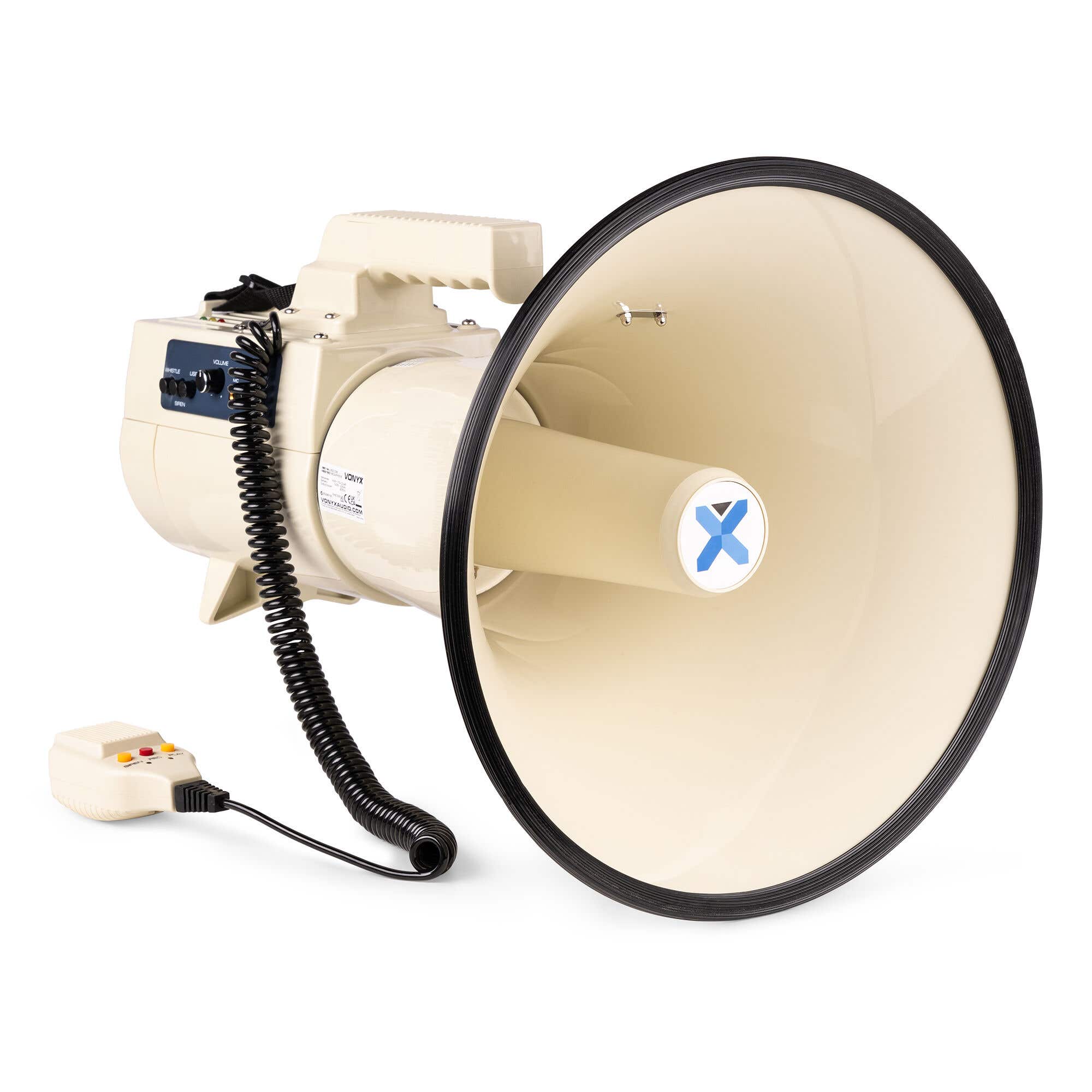 Vonyx MEG150 Megaphon Pro - 200W Leistungsstarkes Megaphon - Mit Sirene und abnehmbarem Mikrofon - Beige