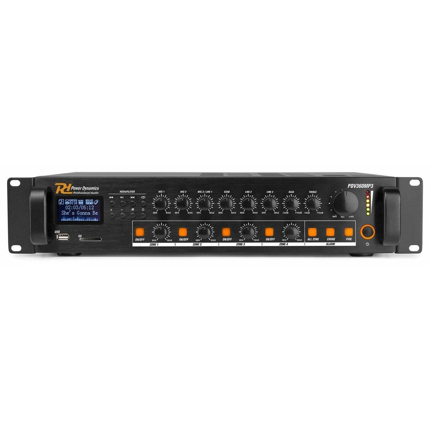 Power Dynamics PDV360MP3 100 V 4-Zonen-Verstärker mit u. a. Bluetooth