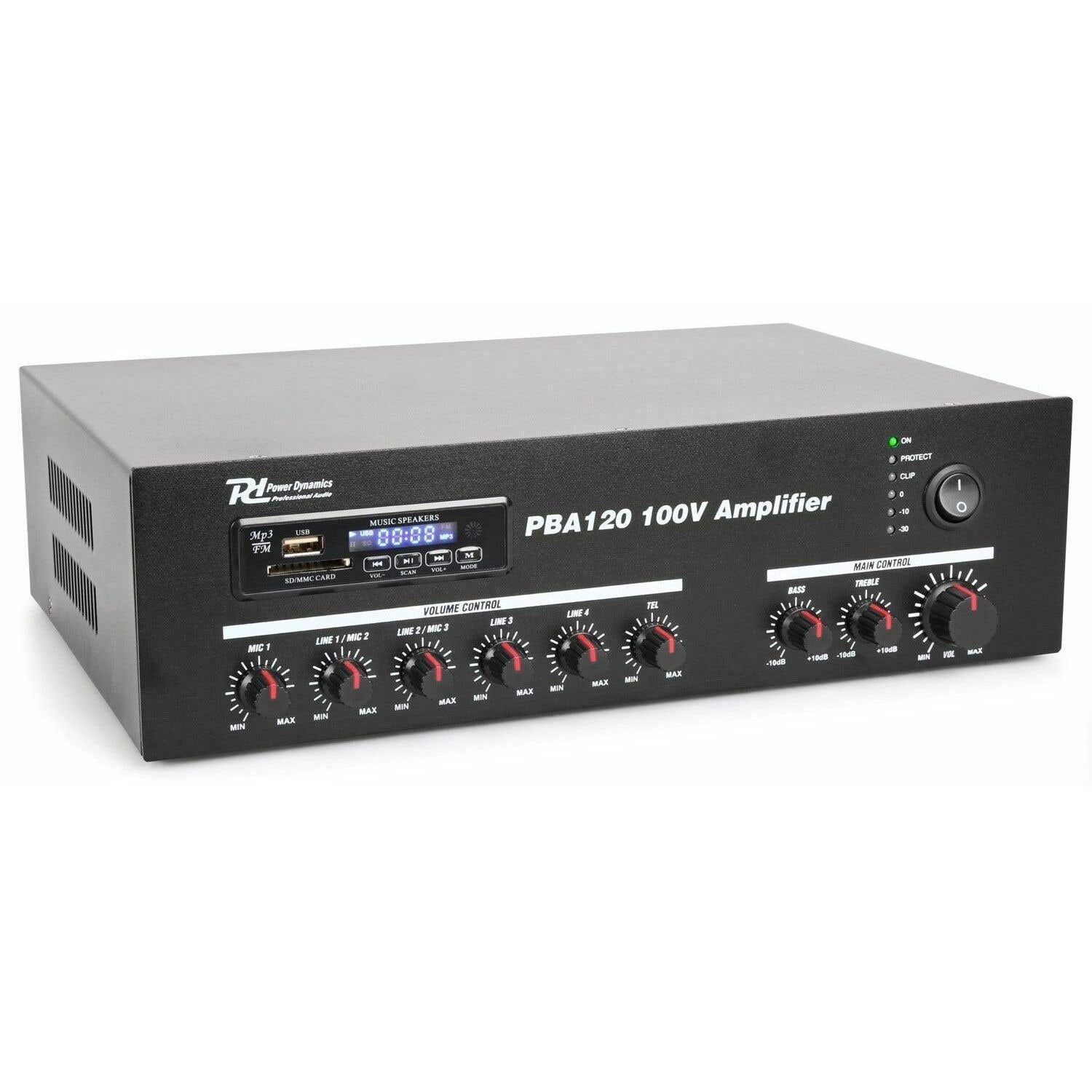 Power Dynamics PBA120 100 V Verstärker 120 W mit MP3-Player, Tuner und Bluetooth