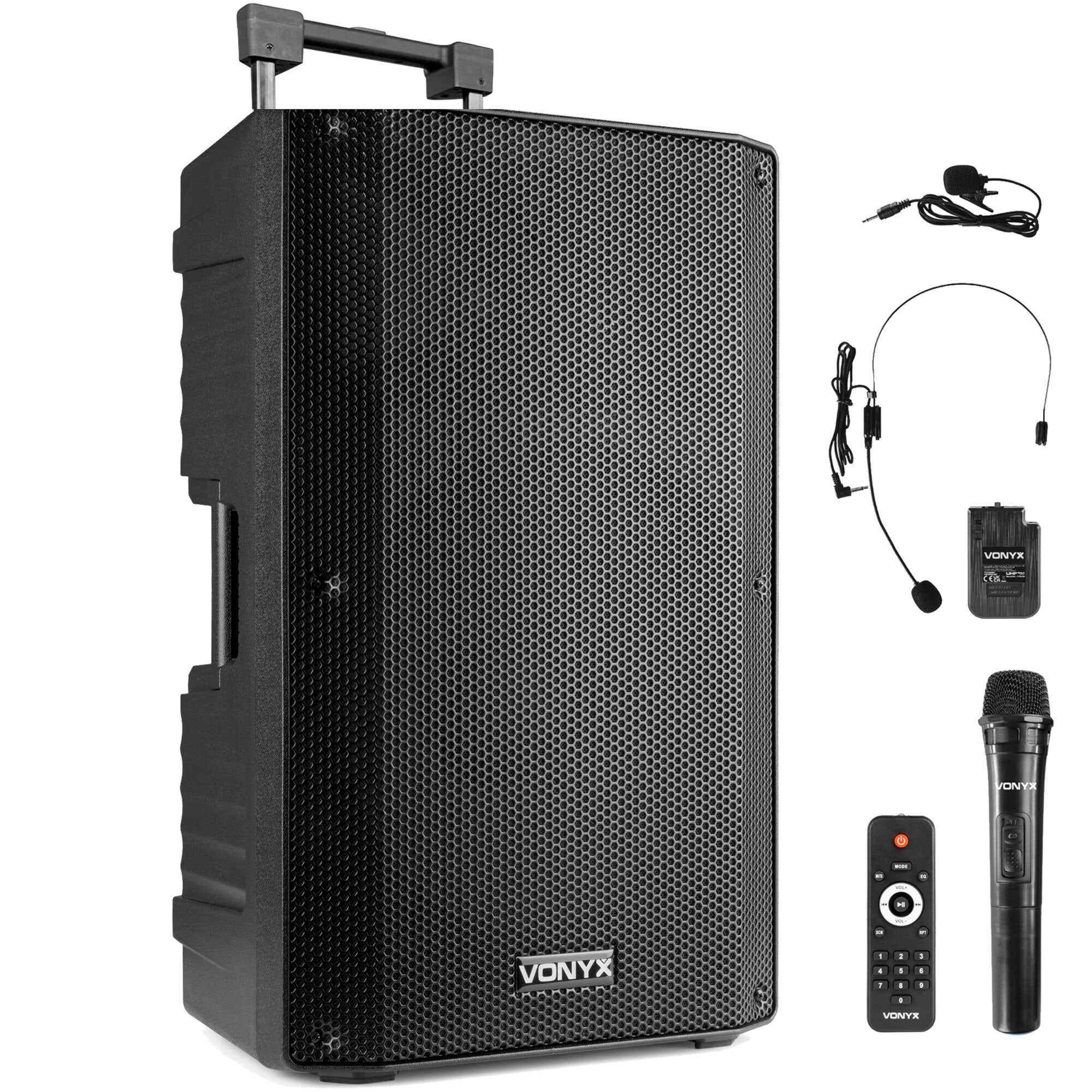 Vonyx VSA700-BP tragbarer Lautsprecher mit Bluetooth und drahtlosem Mikrofon + Headset - 1000W