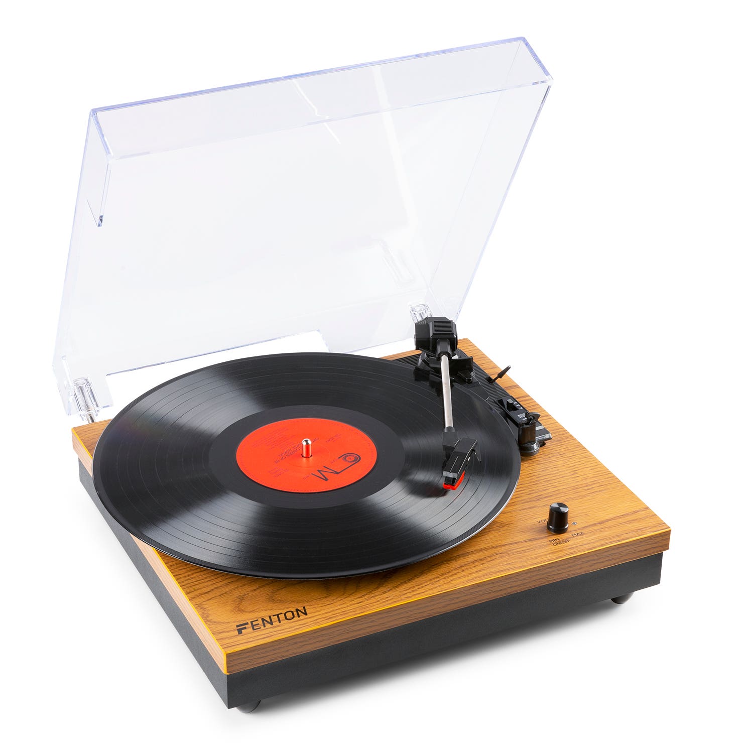 Fenton RP112L Plattenspieler mit Bluetooth und integrierten Lautsprechern – Lightwood