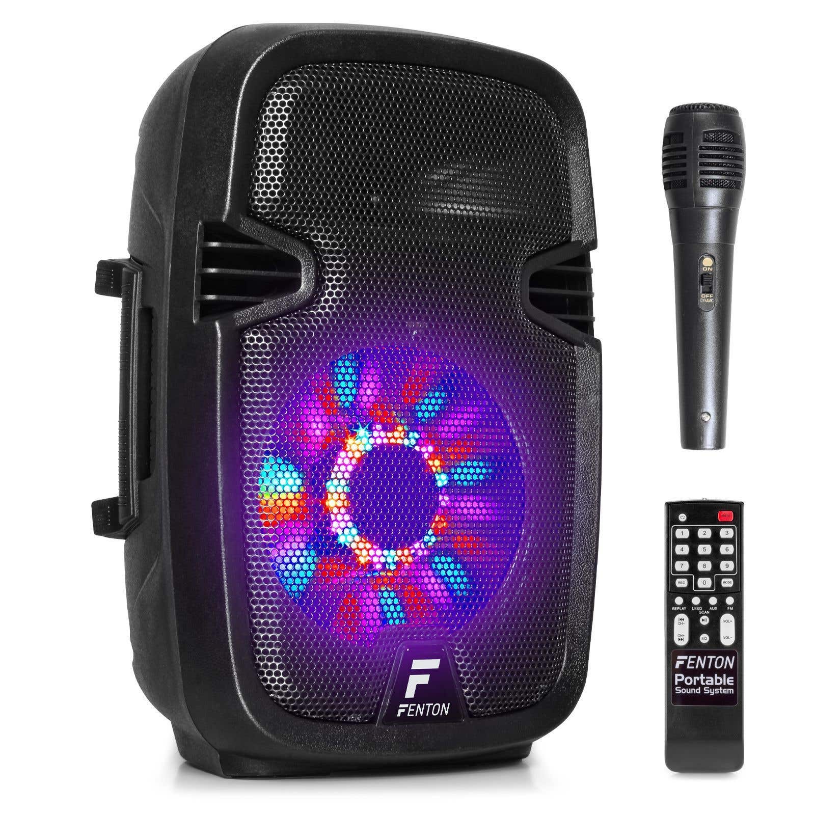 Fenton FT8LED Karaoke-Lautsprecher 300 W 8 Zoll mit LED-Beleuchtung