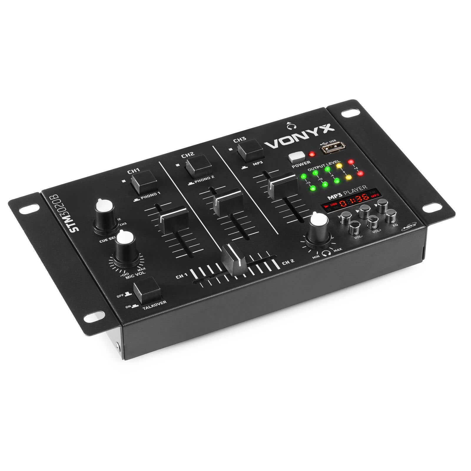 SkyTec STM-3020 4-Kanal-Mischpult mit USB MP3 - Schwarz