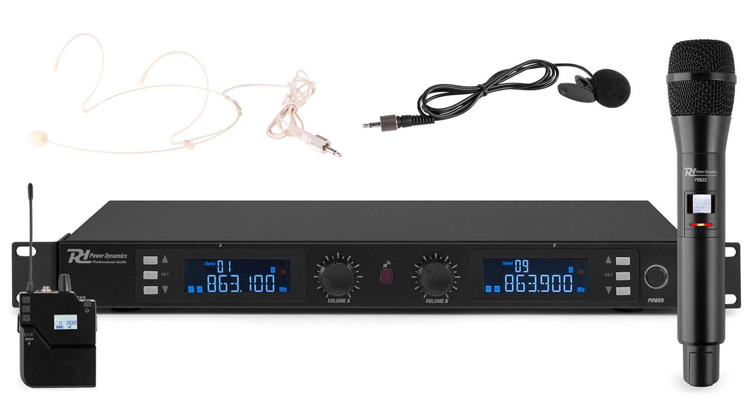 Power Dynamics PD632C Drahtloses Mikrofonsystem UHF mit Hand- und Headset-Mikrofon