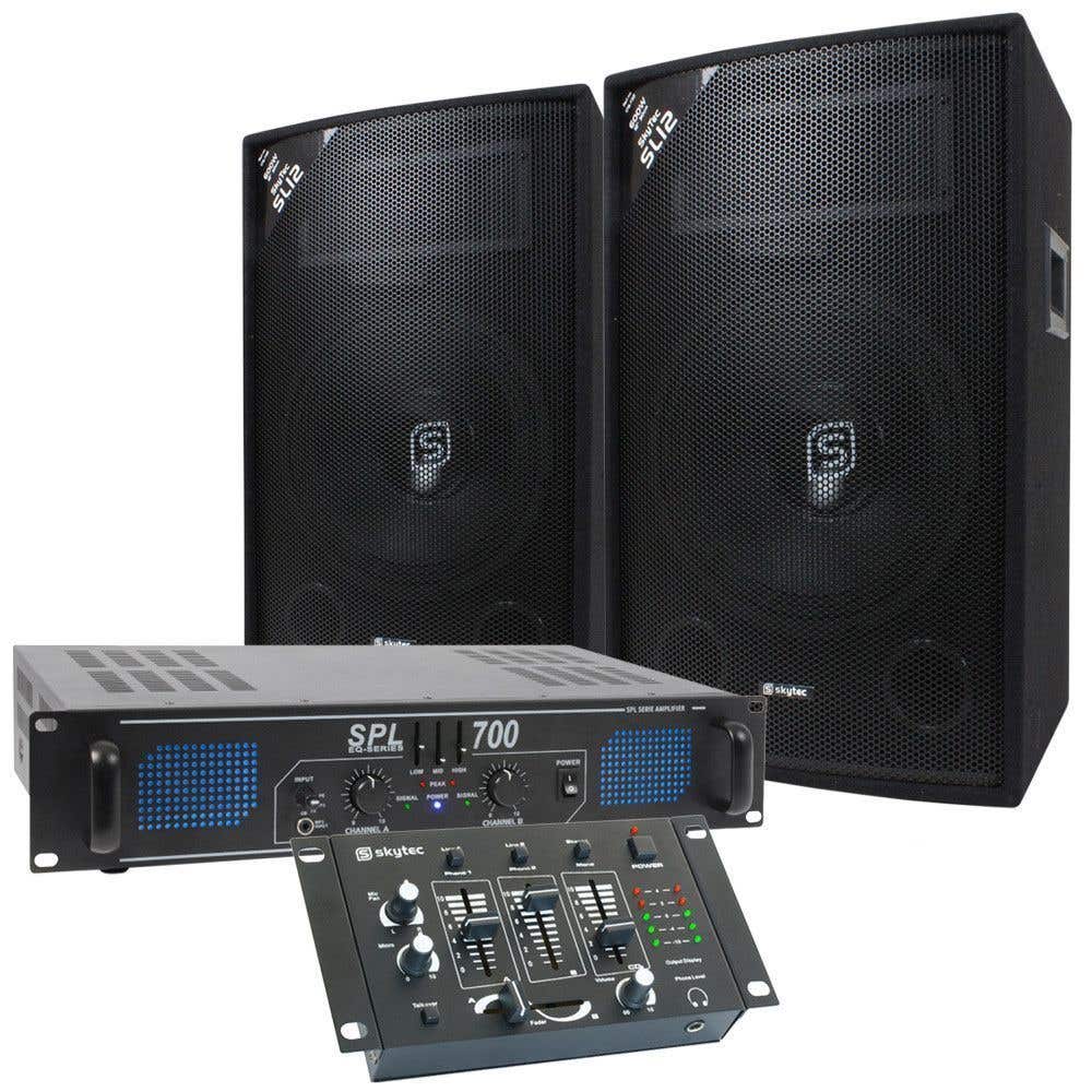 SkyTec 700 W DJ-Set mit Lautsprechern, Verstärker und Mischpult