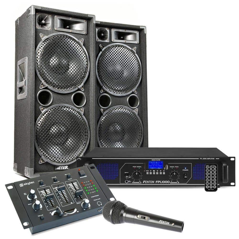 MAX212 DJ-Set mit Lautsprechern, Verstärker und Mischpult - 2800 W