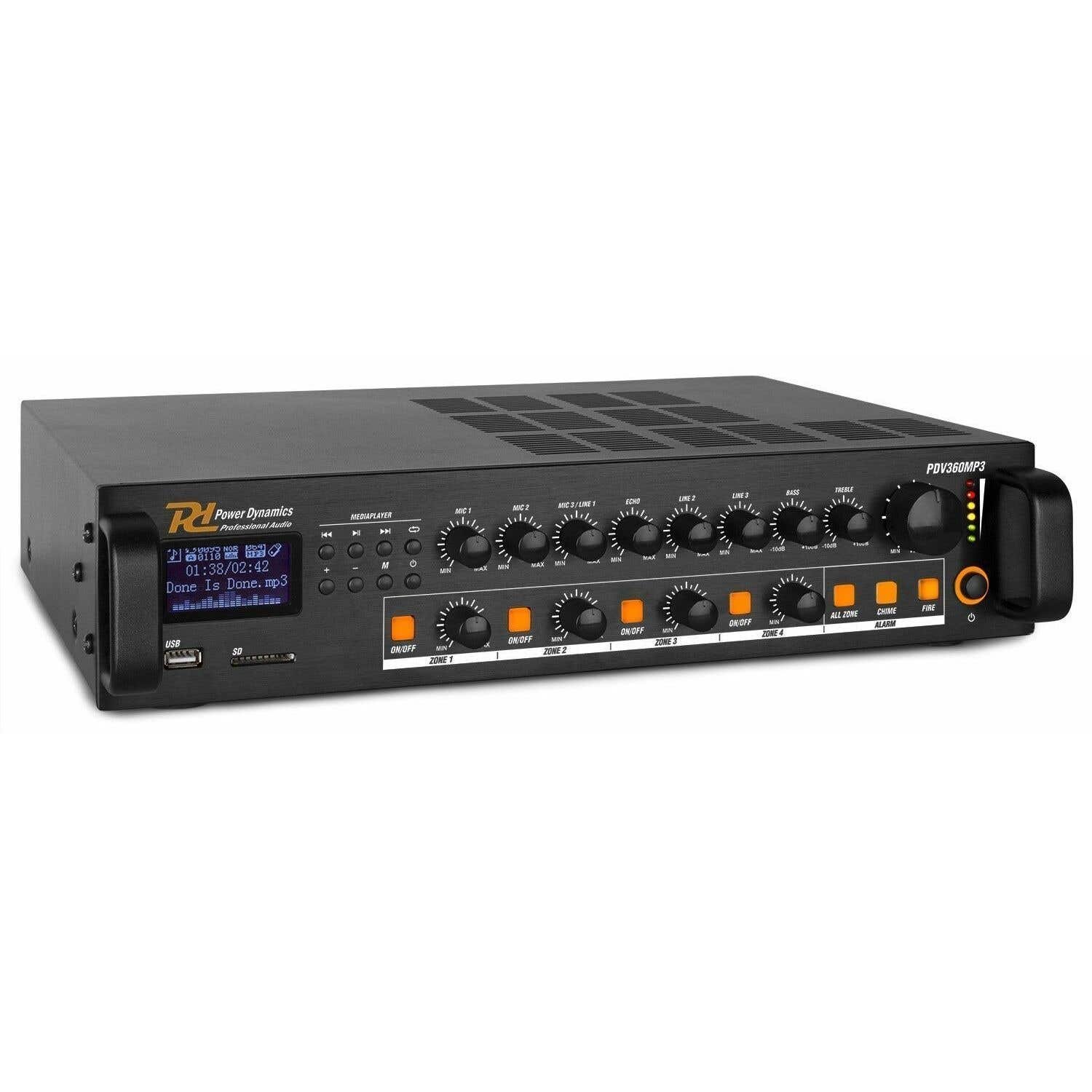 Power Dynamics PDV360MP3 100 V 4-Zonen-Verstärker mit u. a. Bluetooth