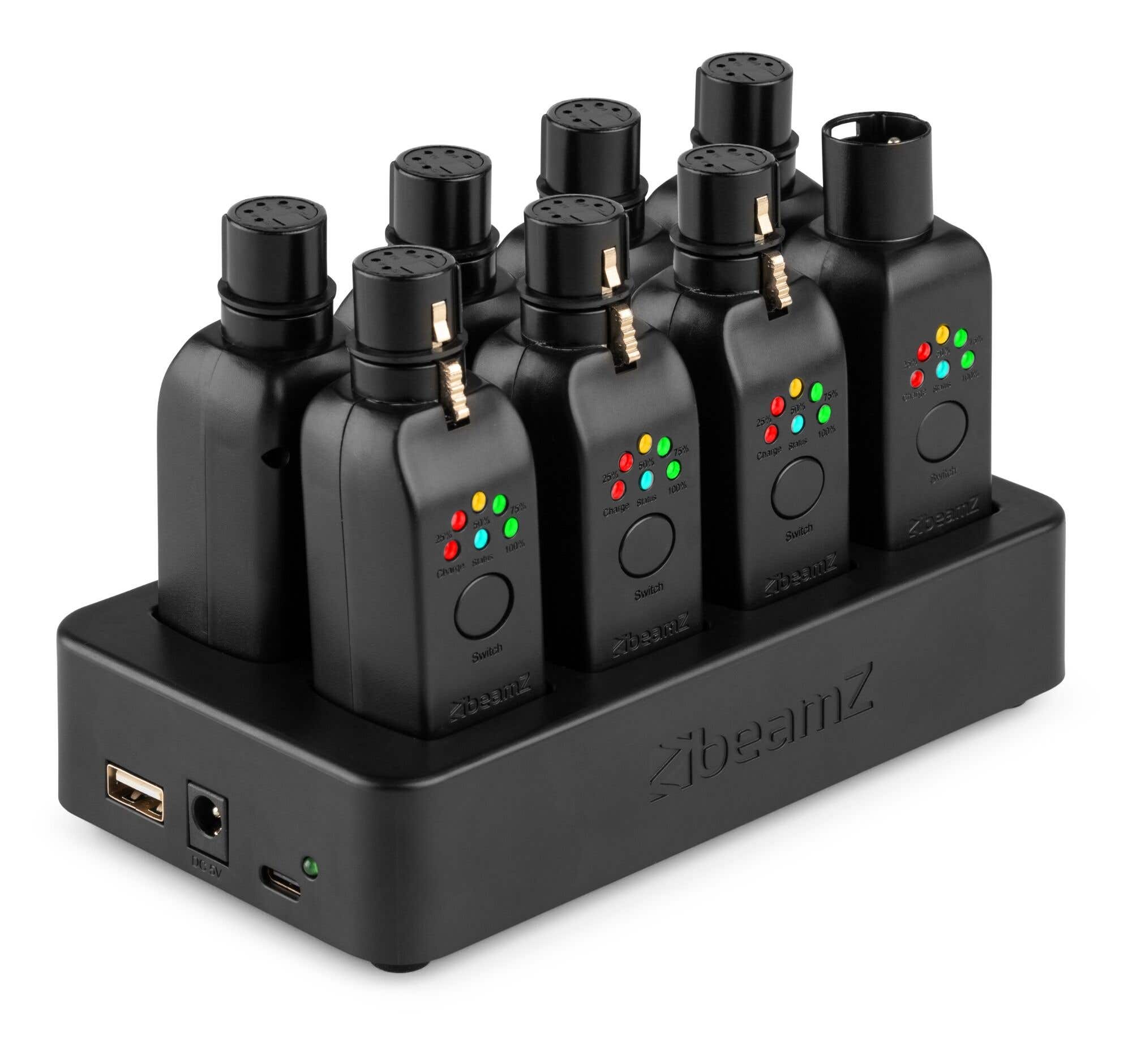 BeamZ drahtloses DMX System – 7 Empfänger, 1 Sender & Ladestation – 5-Polig XLR