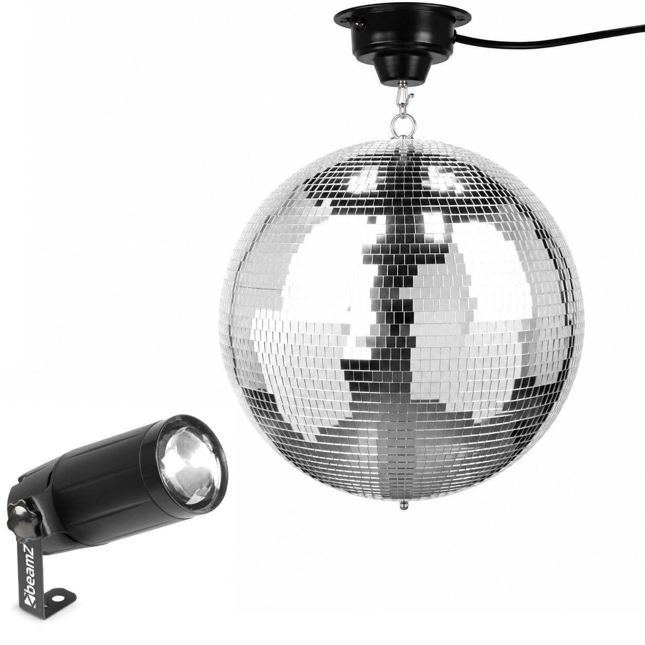 Fuzzix MB40 Discokugel Set - Spiegelkugel 40cm mit Motor und weißem LED Spot