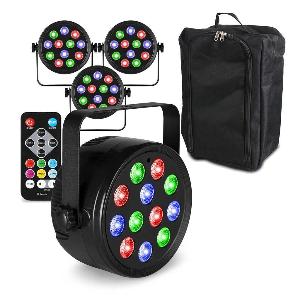 Fuzzix PLF12 Party LED PAR 4er Set im Flightbag - 12x 2 Watt LEDs - RGB - DMX - Inkl. Fernbedienung