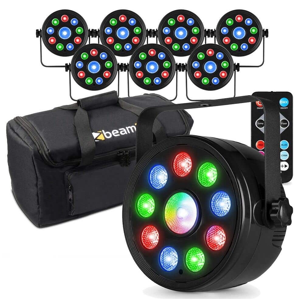 Fuzzix Party LED Par 8er Set PLF15 im Flightbag - 9x 2W RGB & 6W Zentral LED - DMX