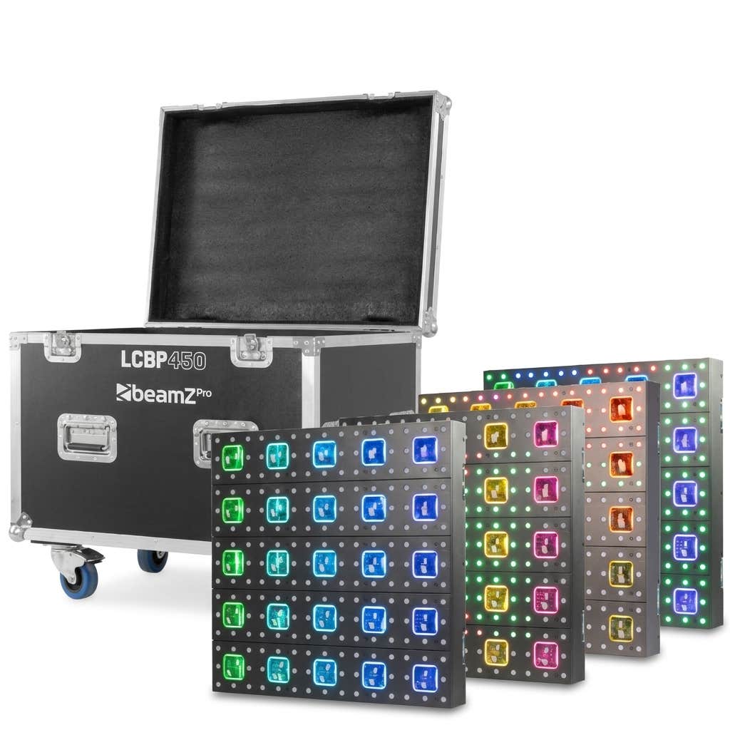 BeamZ Pro LCBP450 Set 4 LED-Panele im Flightcase – 25x RGBW + 200 RGB SMD LEDs – Quick Lock