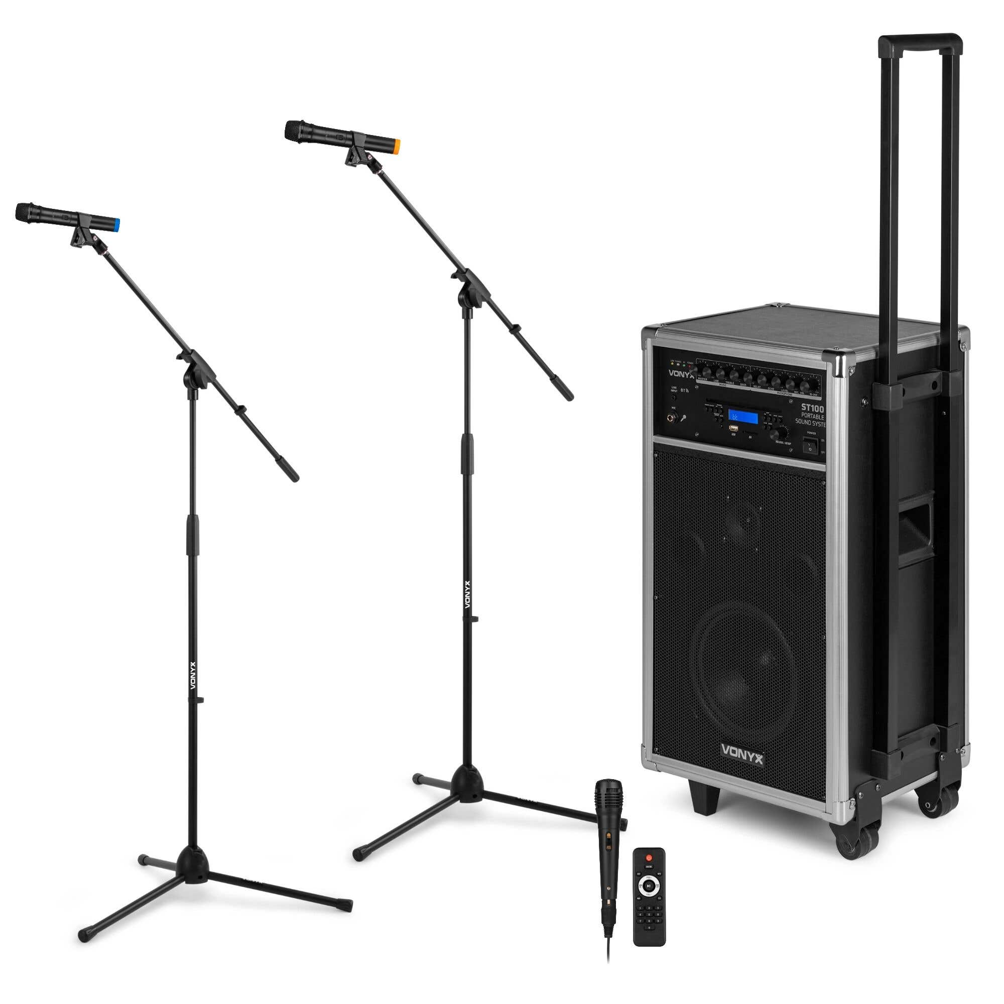 Vonyx ST100 Mobile Einheit mit Akku, Funkmikrofonen und 2 Mikrofonständern 