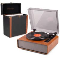 Audizio Laredo Premium Plattenspieler mit Lautsprecher - BT In/Out - Mit Plattenkoffer - Dunkelbraun