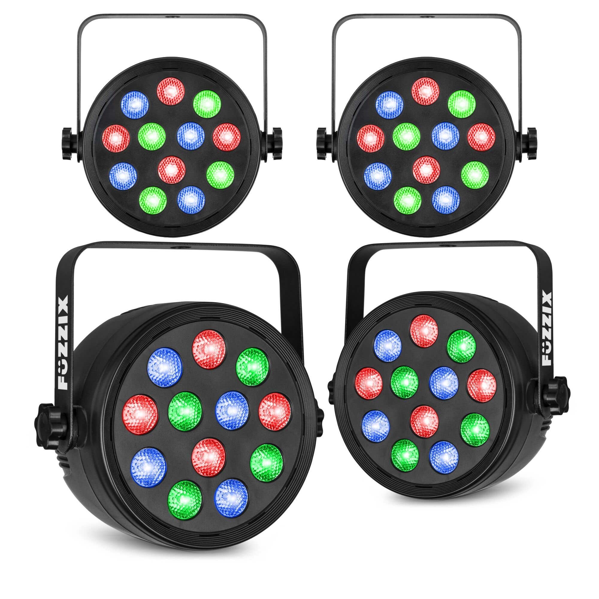Fuzzix PLF12 Party LED PAR Lampen 4er Set - 12x 2 Watt LEDs - RGB - DMX - Inkl. Fernbedienung