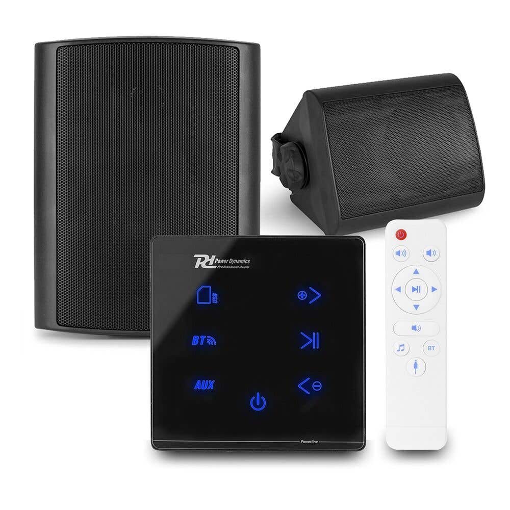 Power Dynamics BGO40 Outdoor Lautsprecher - A50B Einbauverstärker - IP56 - 2x 20W - Schwarz