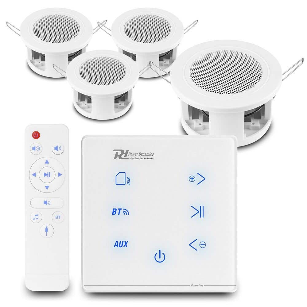 Power Dynamics 4er Set CSBA3L Deckenlautsprecher Set - A50W Einbauverstärker - Bluetooth - 2x 20W