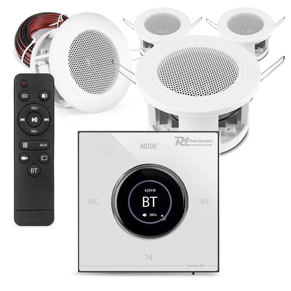 Power Dynamics Set 4x CSBA3L Deckenlautsprecher mit B50W Einbauverstärker - BT- 2x 25W - Weiß