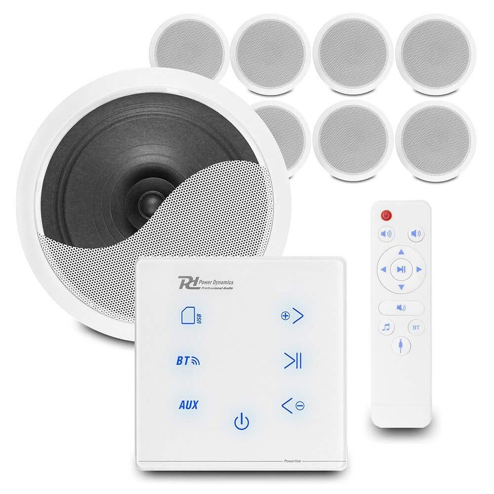 Power Dynamics CSPS6 Deckenlautsprecher 8er Set - A100W Einbauverstärker - Bluetooth - 4x 20W