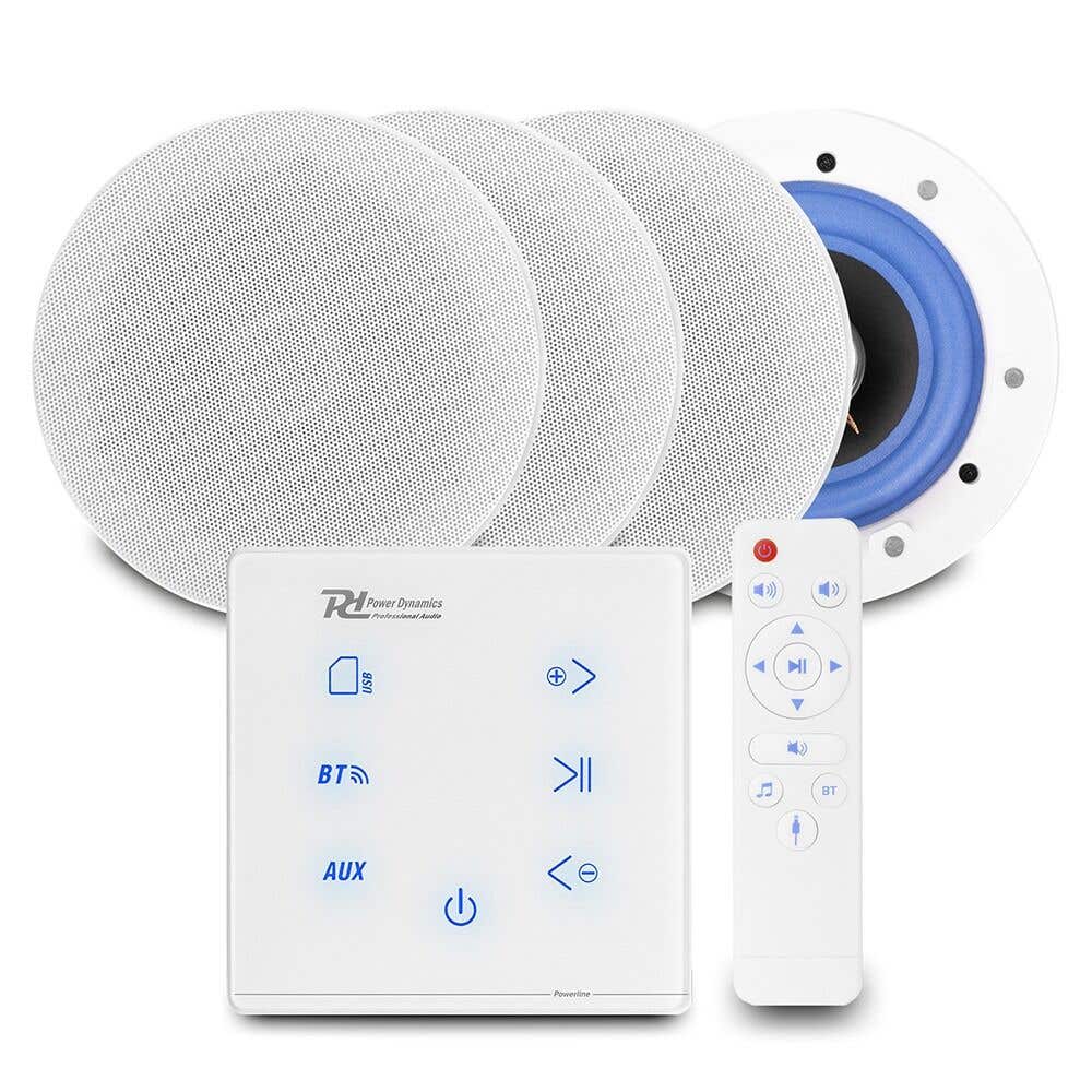 Power Dynamics ESCS5 Deckenlautsprecher 4er Set - A100W Einbauverstärker - Bluetooth - 4x 20W