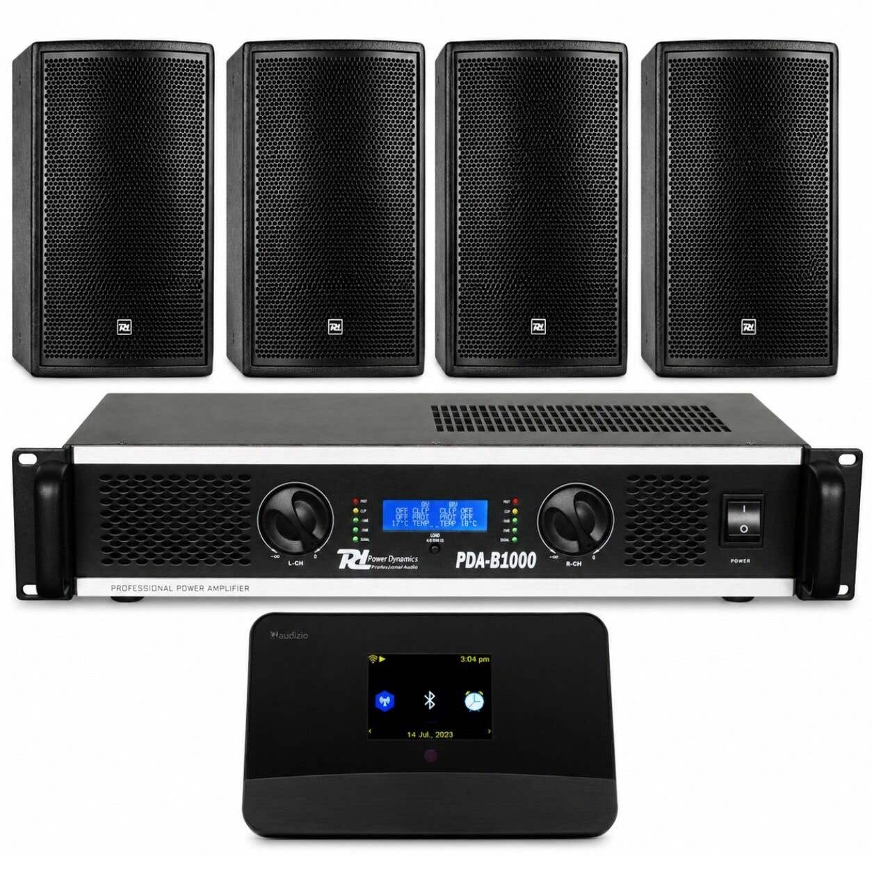 Power Dynamics PDW8B Musikanlage für Fitnessstudio - 4 Lautsprecher mit Verstärker & Tuner - 1200 W