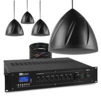 Power Dynamics 100V Soundsystem mit 4 hängenden Deckenlautsprechern und Verstärker - 120W - Schwarz