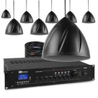 Power Dynamics 100V Pendellautsprecher Set - 8 Hängelautsprecher und Verstärker - 240W - Schwarz