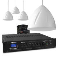 Power Dynamics 100V Soundsystem mit 4 hängenden Deckenlautsprechern und Verstärker - 120W - Weiß