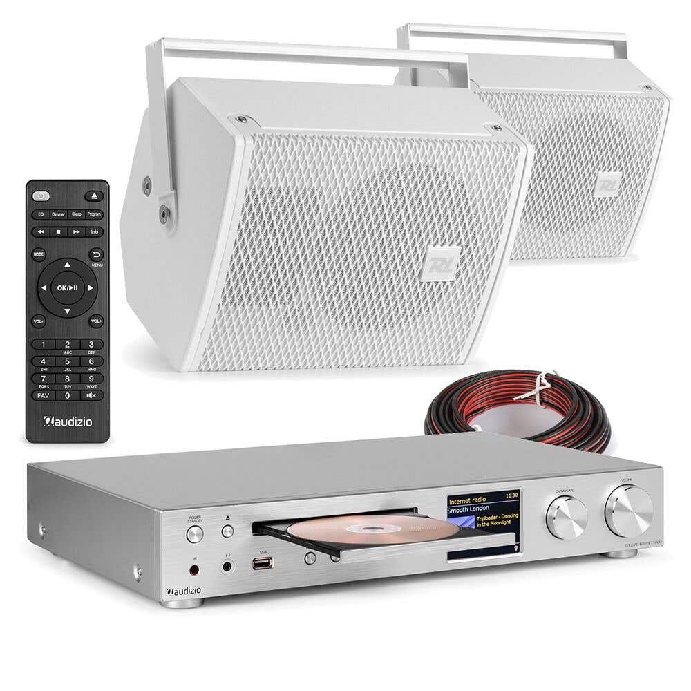 Power Dynamics PDW5W Stereoanlage mit Internetradio & CD – 2 Passive Lautsprecher – WLAN – Weiß