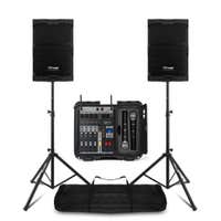 Power Dynamics PA-Set 10" 1200W – Komplett mit Bluetooth-Mixer, 2 UHF-Funkmikrofonen & Stativen