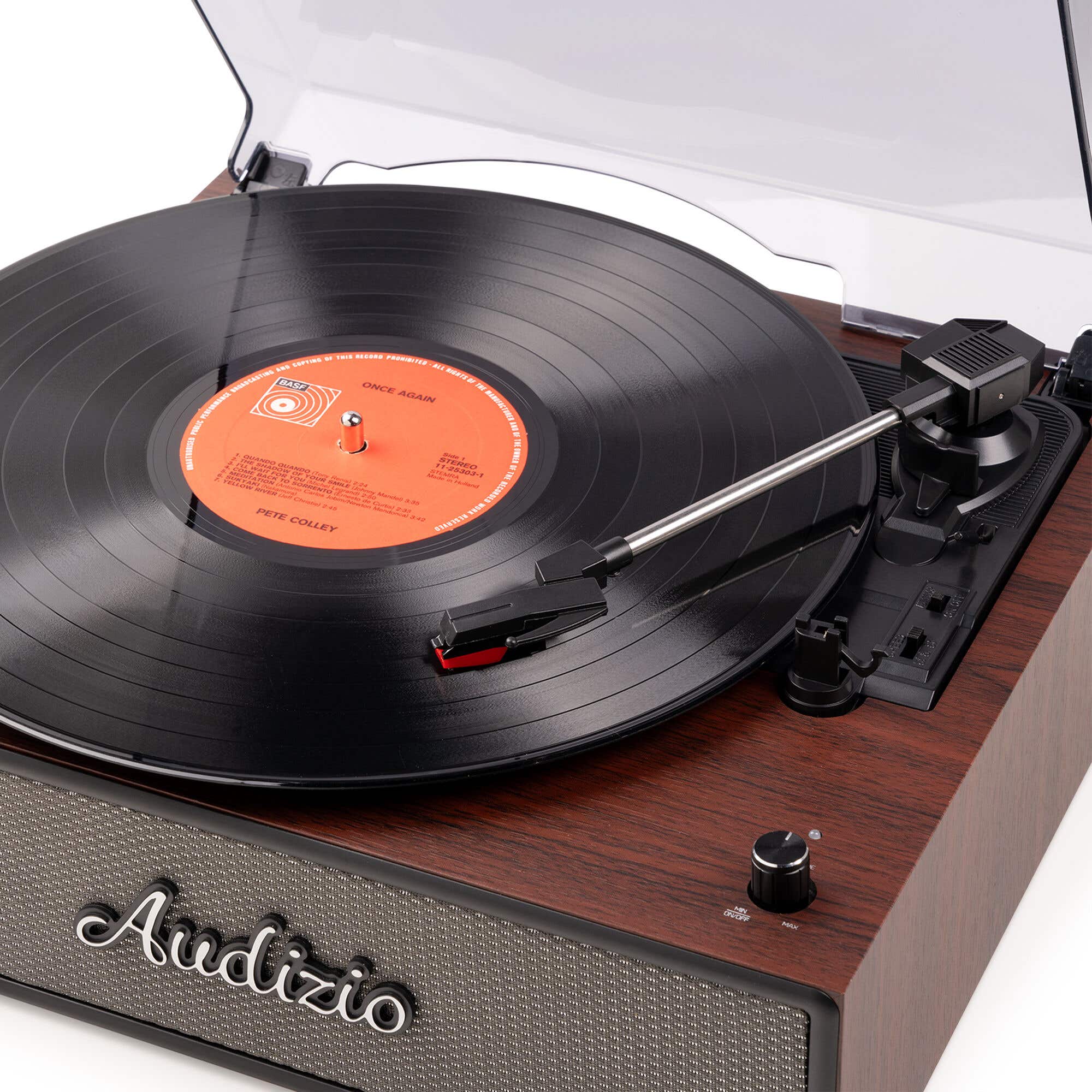 Audizio Reno Retro Plattenspieler mit Bluetooth In & integrierten Lautsprechern – Holzoptik