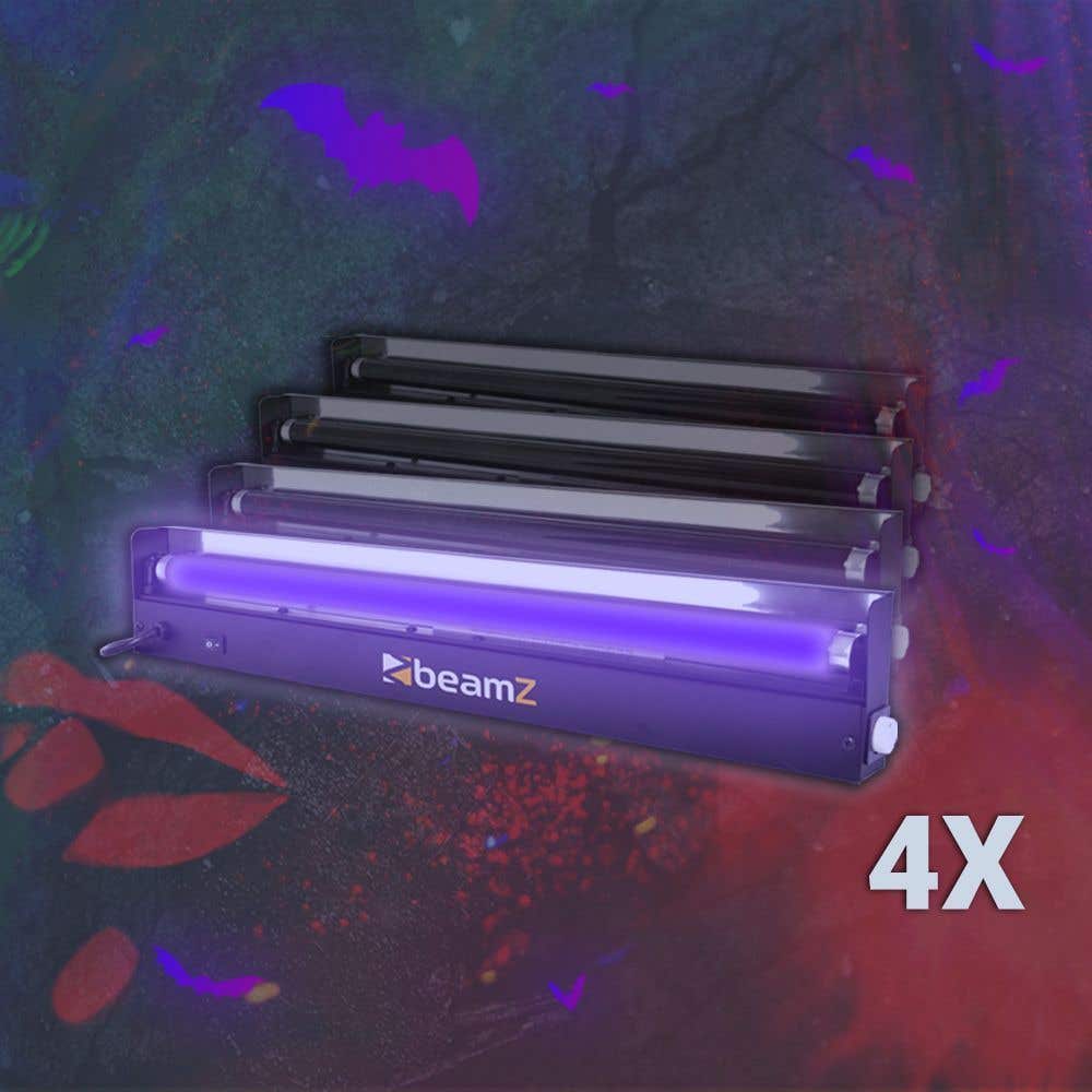 BeamZ Halloween Blacklight Set mit 4x 60 cm Blacklight UV-Leuchtbalken