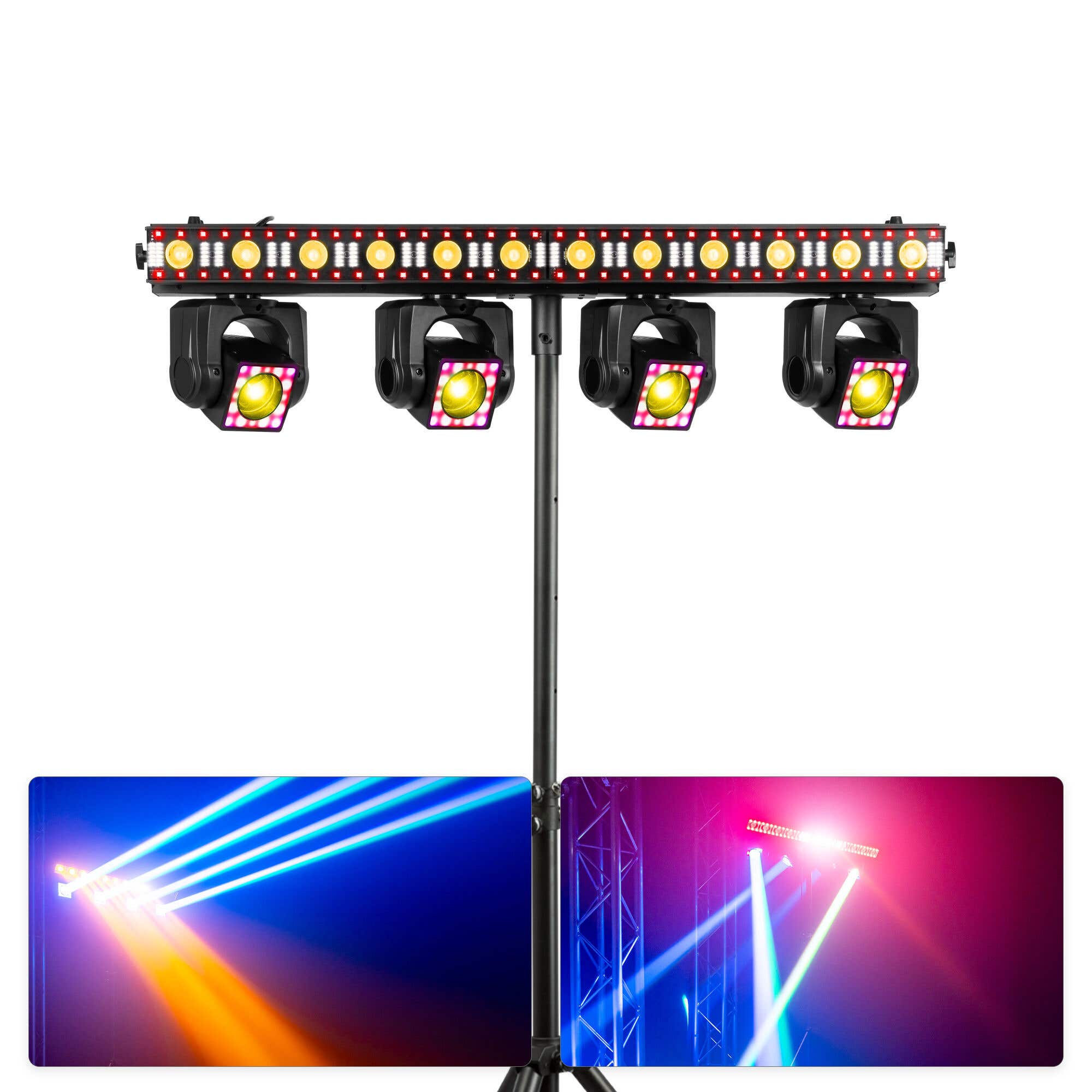 BeamZ ShowBar GO Edge - Moving Head Bar mit Stativ - 4 Moving Heads & LED Bar - RGBWA