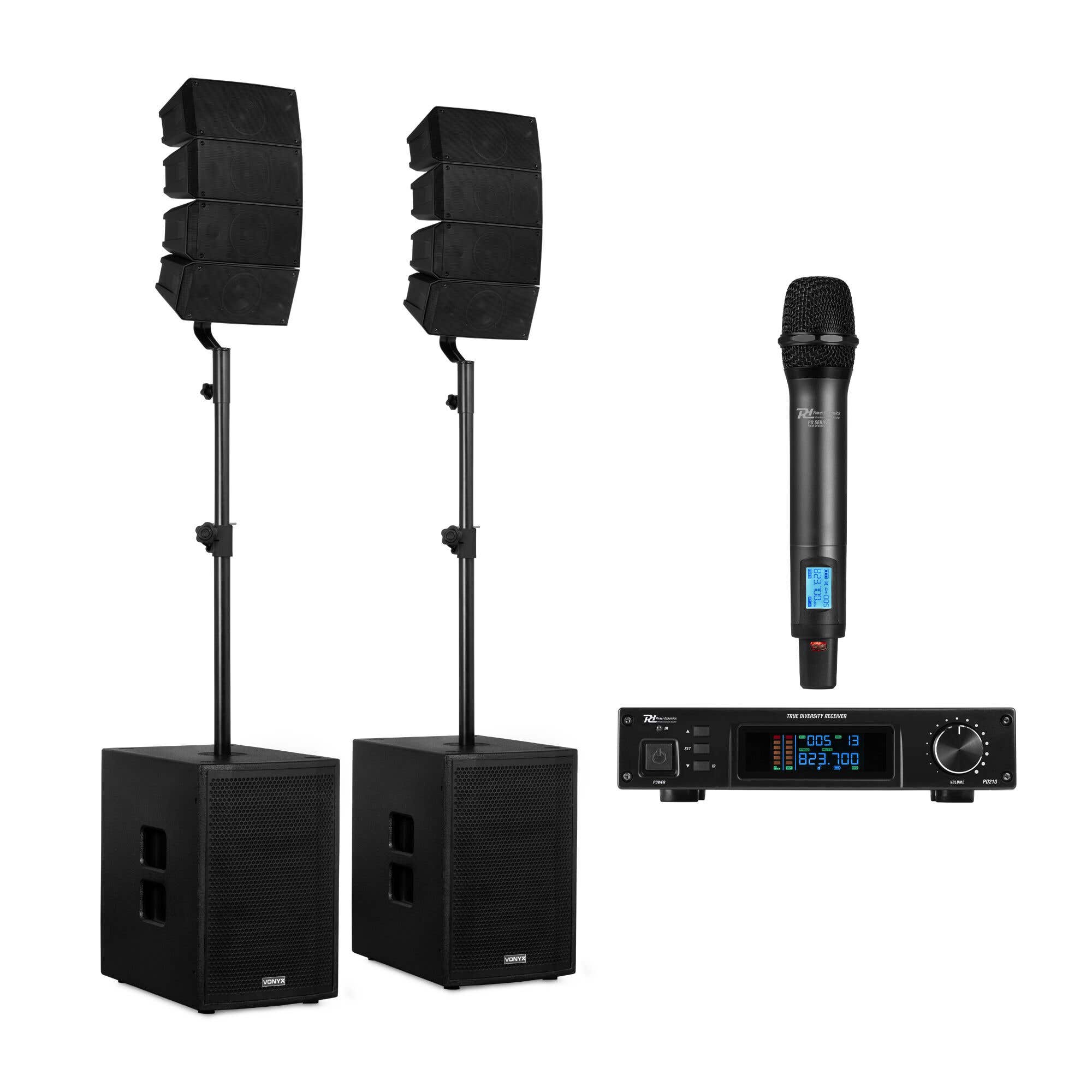 Vonyx VX922 Professionelles Sängerset - 2.2 PA Anlage mit Line Array Speakern & UHF Mikrofon - 1600W