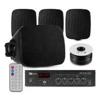 Power Dynamics Outdoor Lautsprecher Set – 4 wasserdichte Mini-Boxen – BT & FM Radio – Schwarz