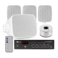 Power Dynamics Outdoor Lautsprecher Set – 4 wasserdichte Mini-Boxen – BT & FM Radio – Weiß