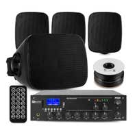Power Dynamics 100V Set – 4 schwarze Outdoor Lautsprecher – 2-Zonen Verstärker – Bluetooth – Schwarz