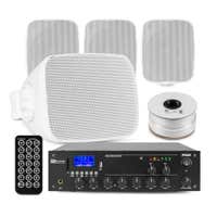 Power Dynamics 100V Set – 4 weiße Outdoor Lautsprecher – 2-Zonen Verstärker – Bluetooth – Weiß