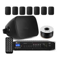 Power Dynamics 100V Soundanlage – 8 Lautsprecher, 4 Zonen Verstärker & 100m Kabel – Schwarz