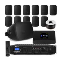 Power Dynamics 100V Audio Anlage mit Internetradio – 12 Lautsprecher & Zonen Verstärker – Schwarz