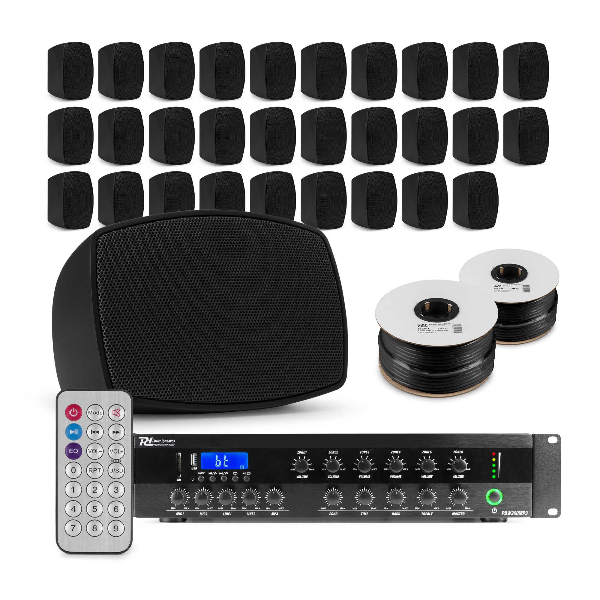 Power Dynamics 100V Soundsystem professionell - 30 Lautsprecher - Schwarz